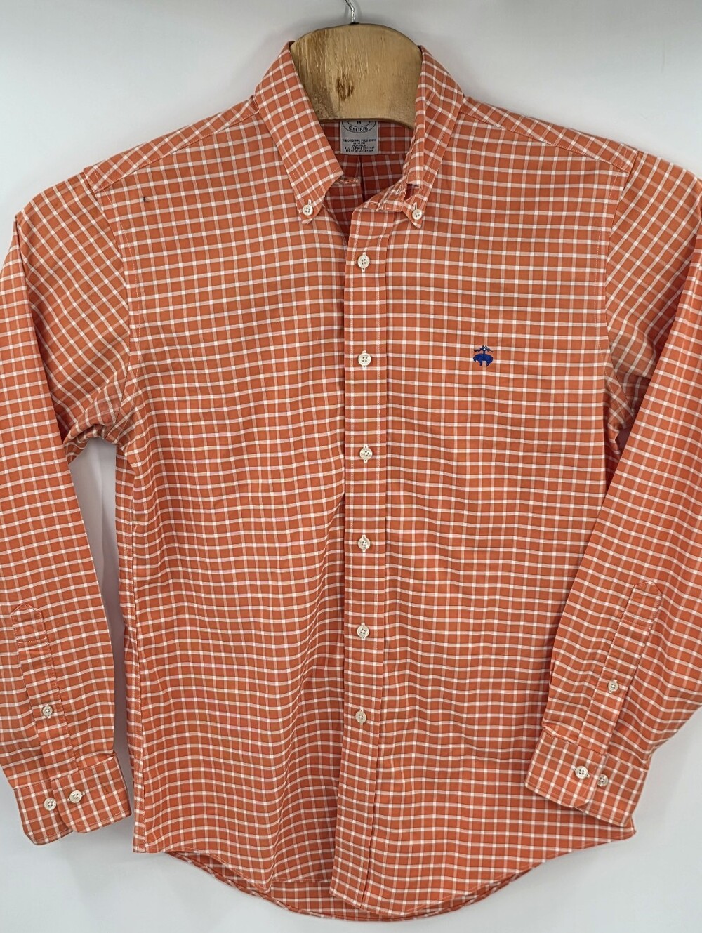 Brooks Brothers Original Polo Shirt Medium M Orange Checkered Men's Dress Shirt